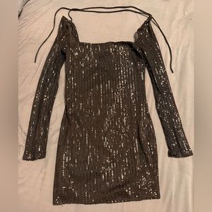 Lucy in the sky: Giulia Square Neck Dress in Black Sequin
